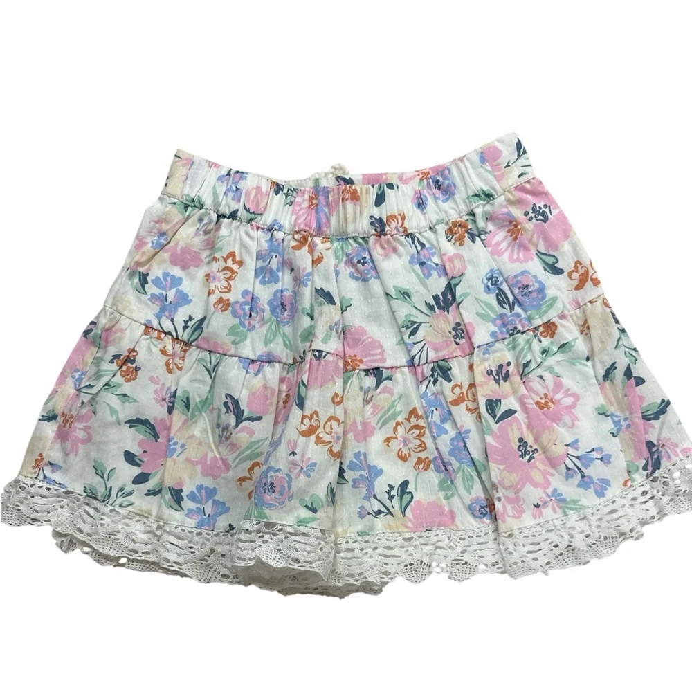 Cupcakes and Cashmere Two Piece Floral Short Set Ruffles & Lace XS Girls 4 EUC